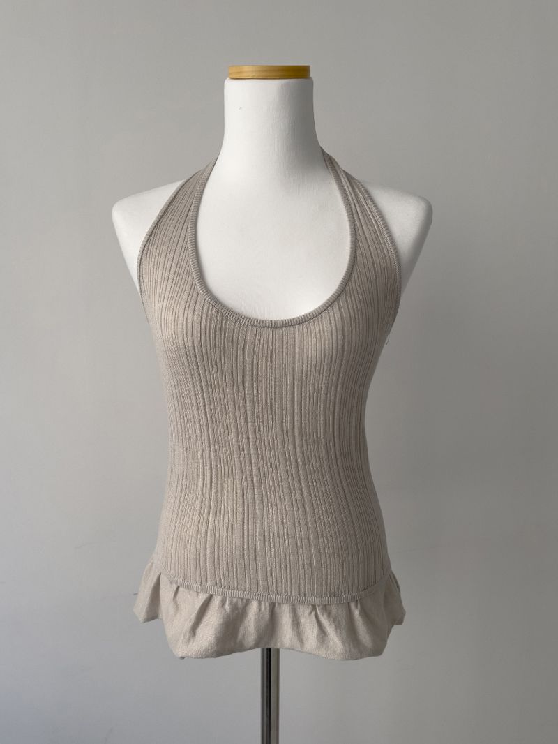 Frill halterneck knit bustier