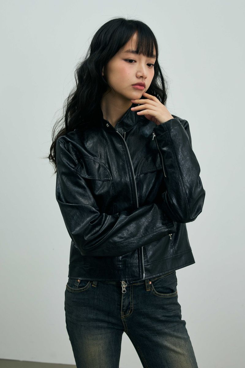 CLARI FAUX LEATHER JACKET / BLACK
