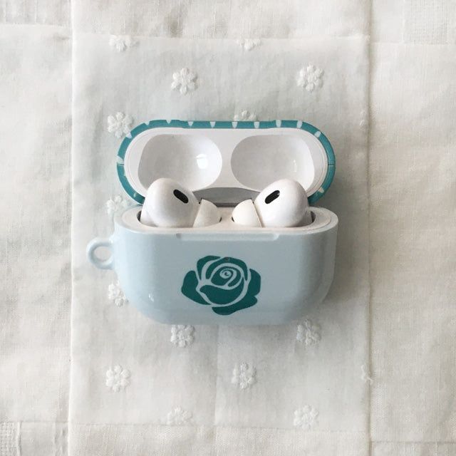 Rose Polka Dot Teal Blue Glossy AirPods Case
