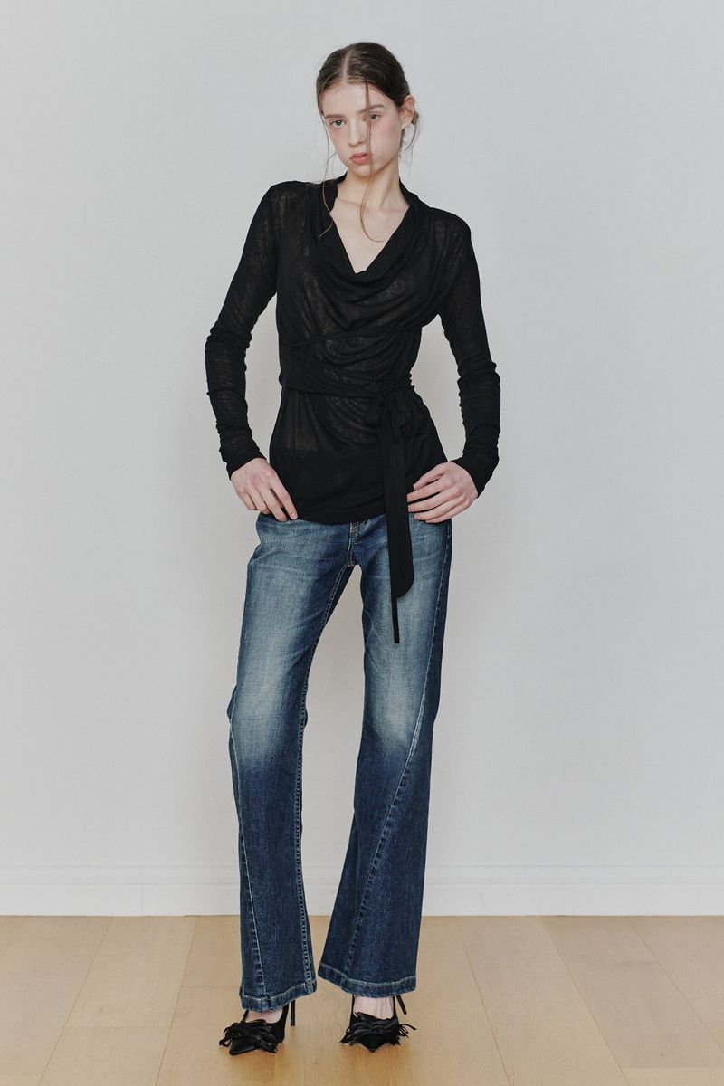 LILY COWL RIBBON TOP black