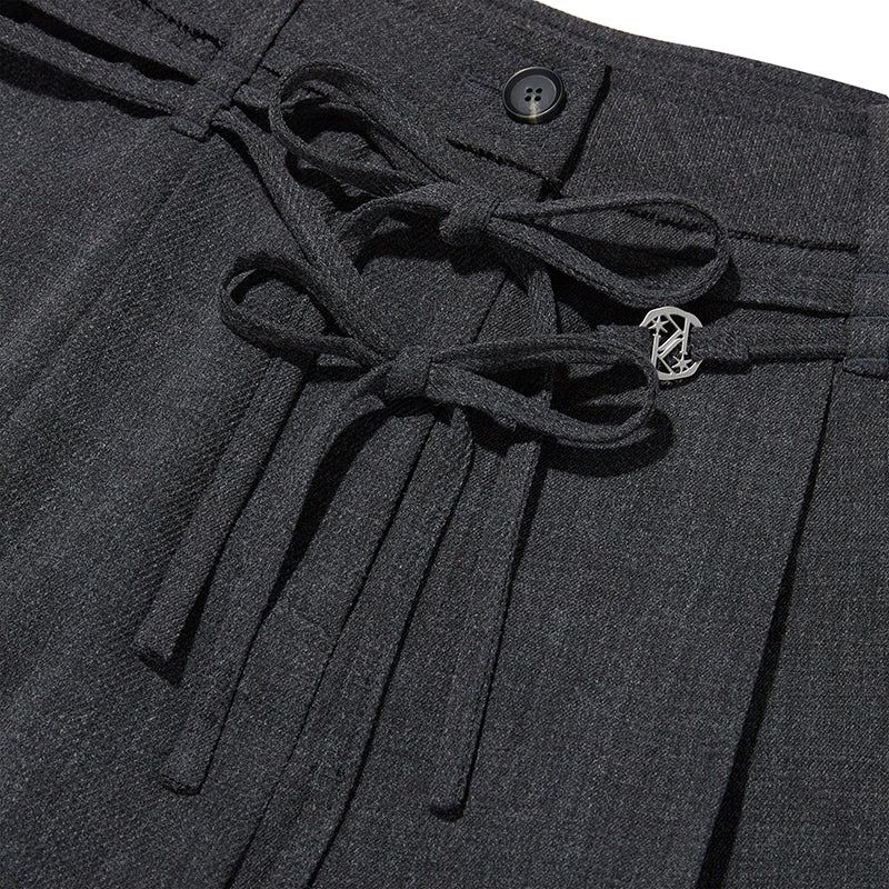 COLLECTION STRING CUT OFF WIDE SLACKS [CHARCOAL]
