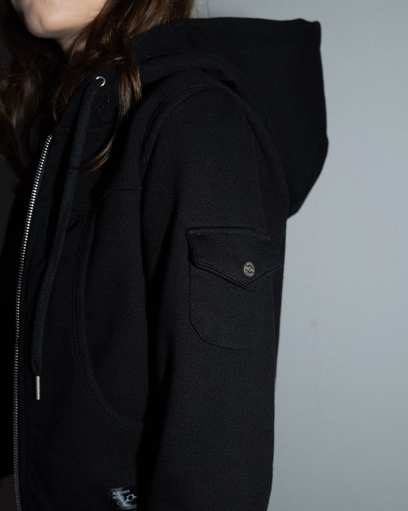 Cropped Hooded Zip-up Jacket All Black