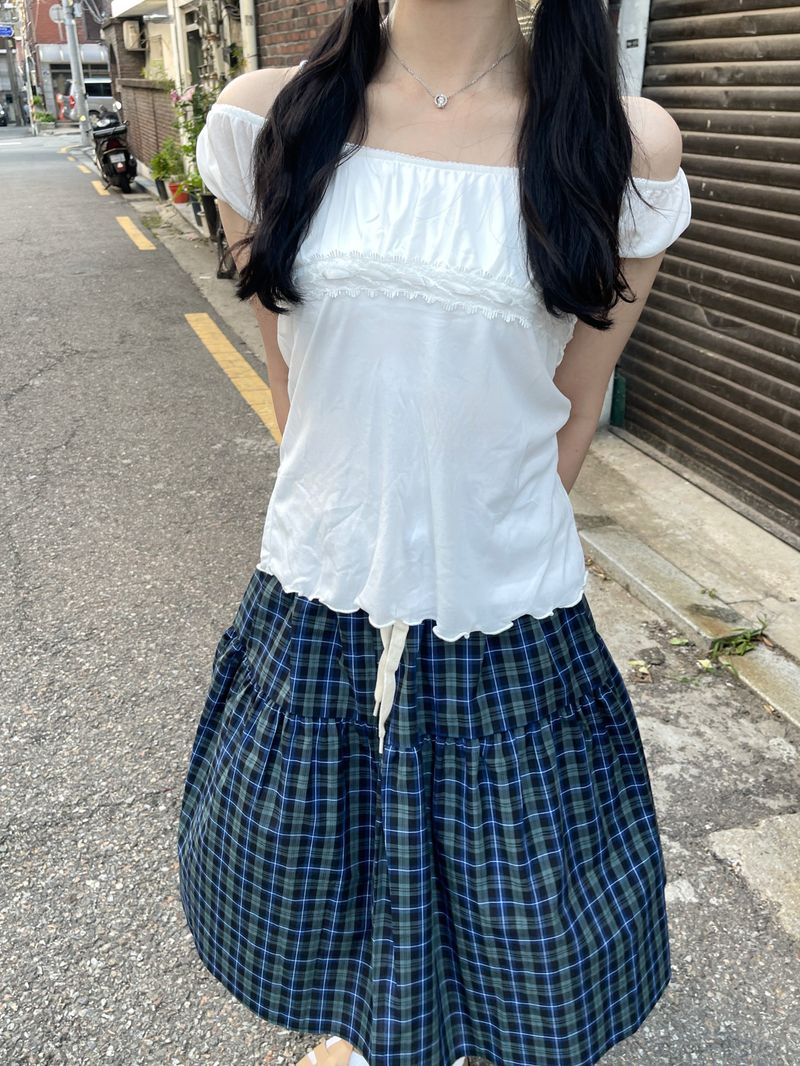 Tommy off-shoulder ribbon sheer top