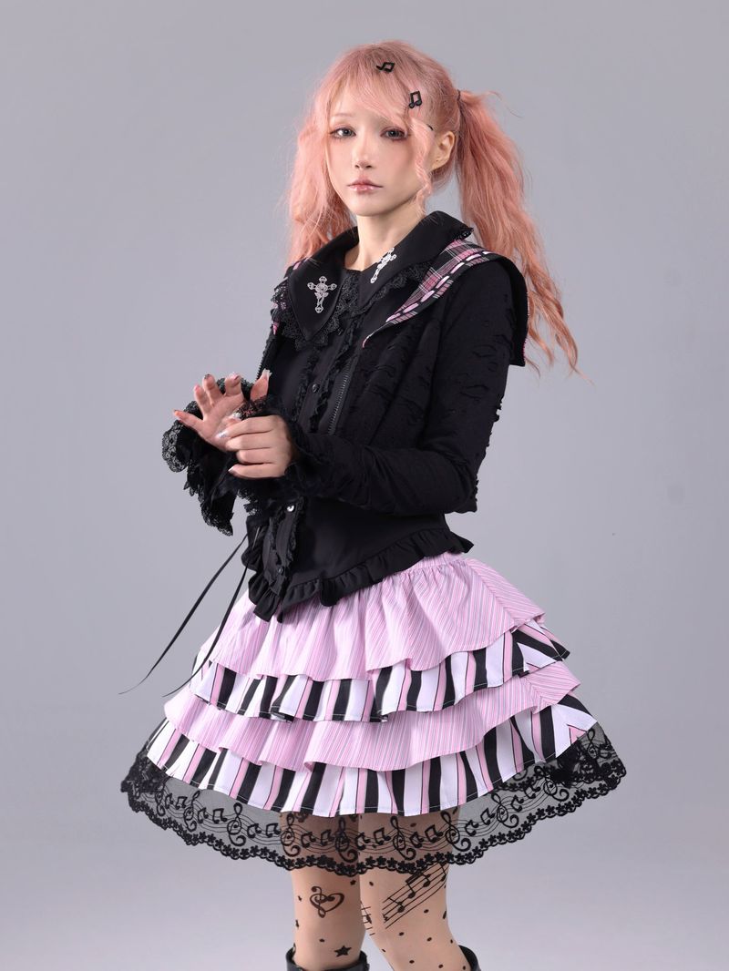 EVIL TOOTH striped symphony note element old-fashioned Luo sense puffy skirt
