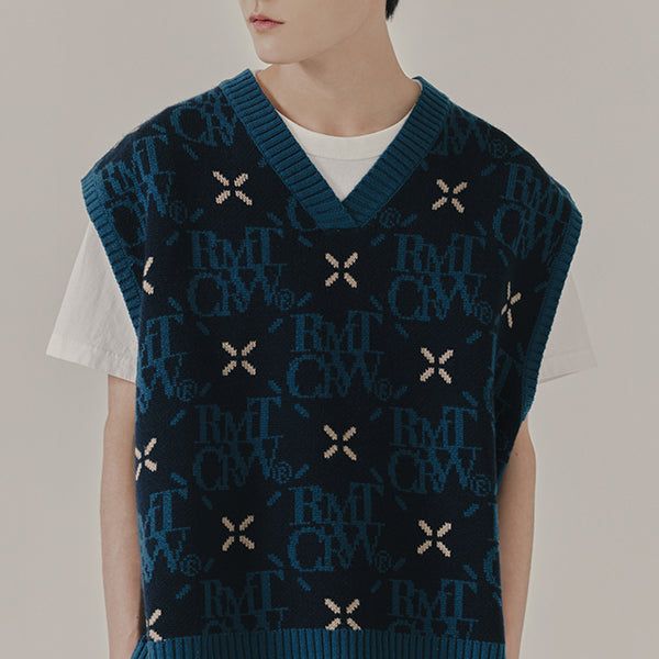 ARGYLE LOGO KNIT VEST_NAVY
