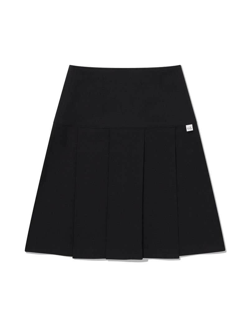 BUTTON DOUBLE PLEATED MIDI SKIRT(BLACK)