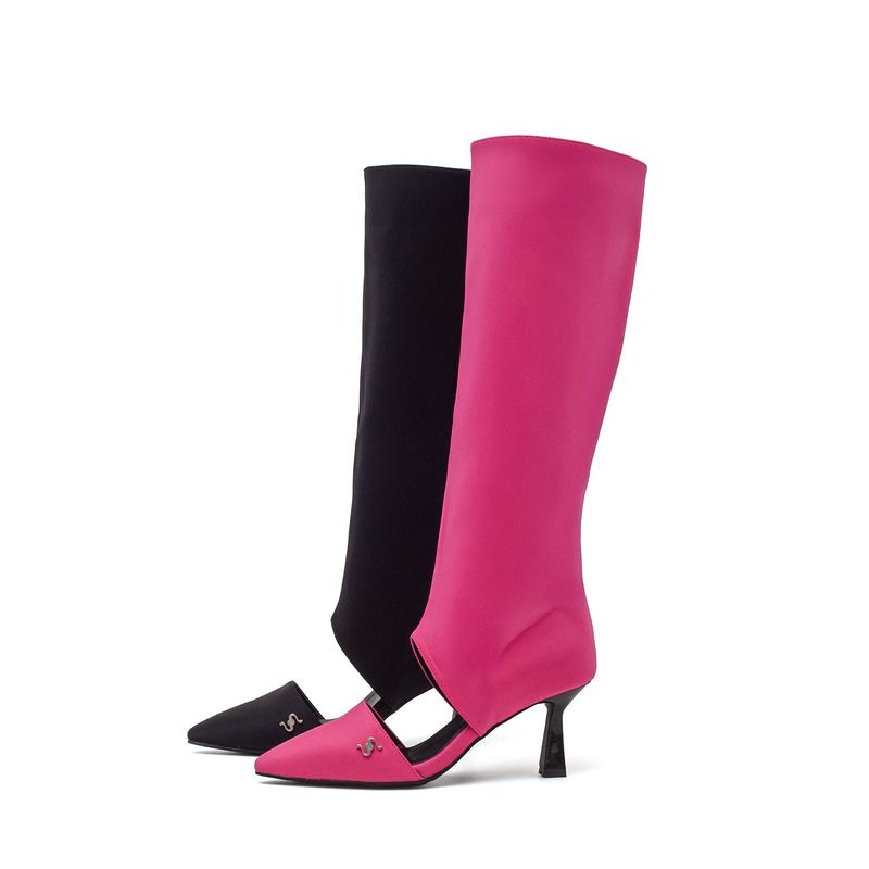 Cut-Out Pull-On Boots Heel(Pink)