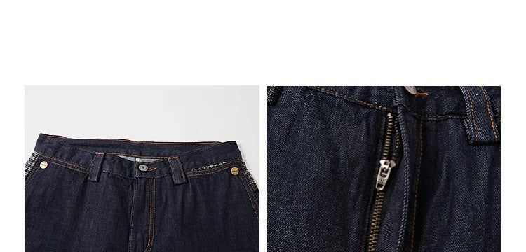 FMACM Checkered Spliced Bare Denim Trousers