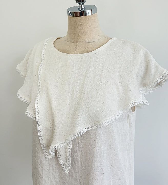 Gobel Lace Ruffle Linen Blouse