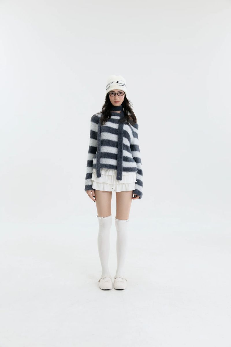 We Fell In Love In Reality（ウィ フェル イン ラブ イン リアリティ）の「Luv Dept / Fluffy Stripes Sweater with Skinny Scarf- 2 colours （Tops）」