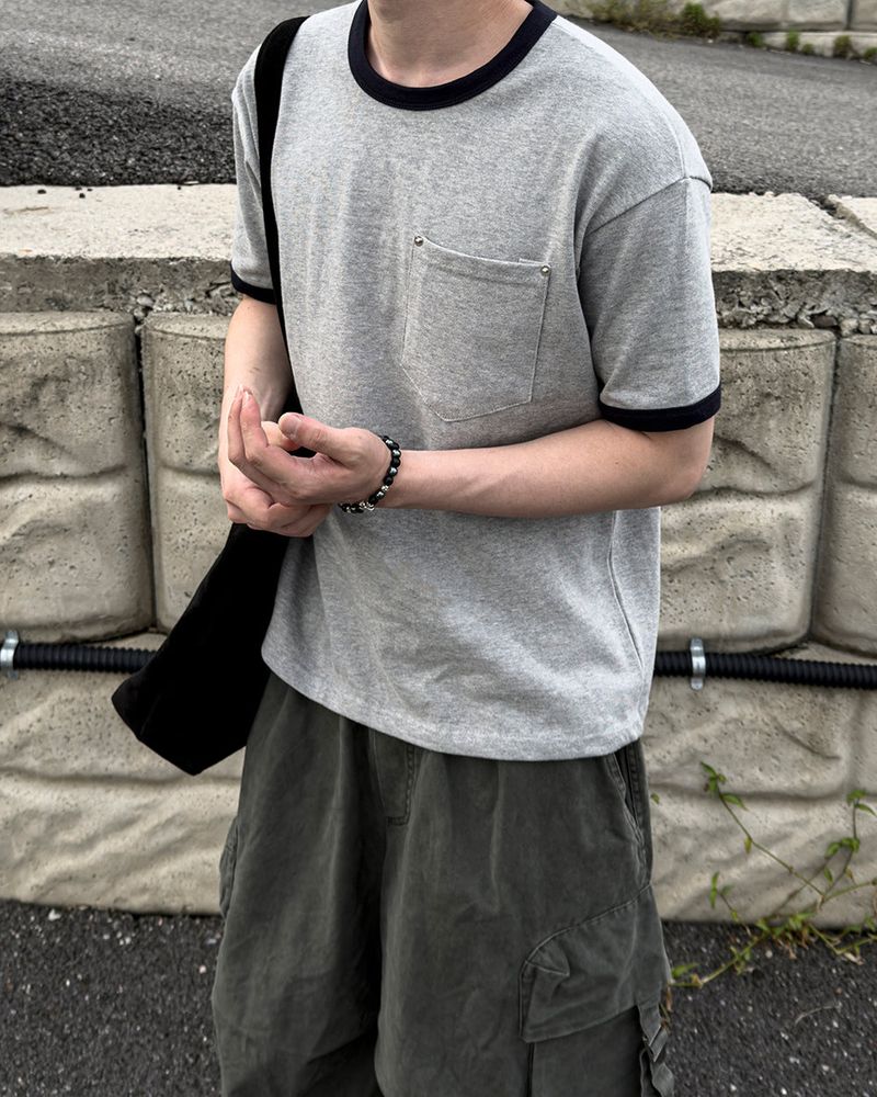 JIIGEUM（ジグム）の「Ribbon Contrast Pocket Cropped Short Sleeve（Tops）」