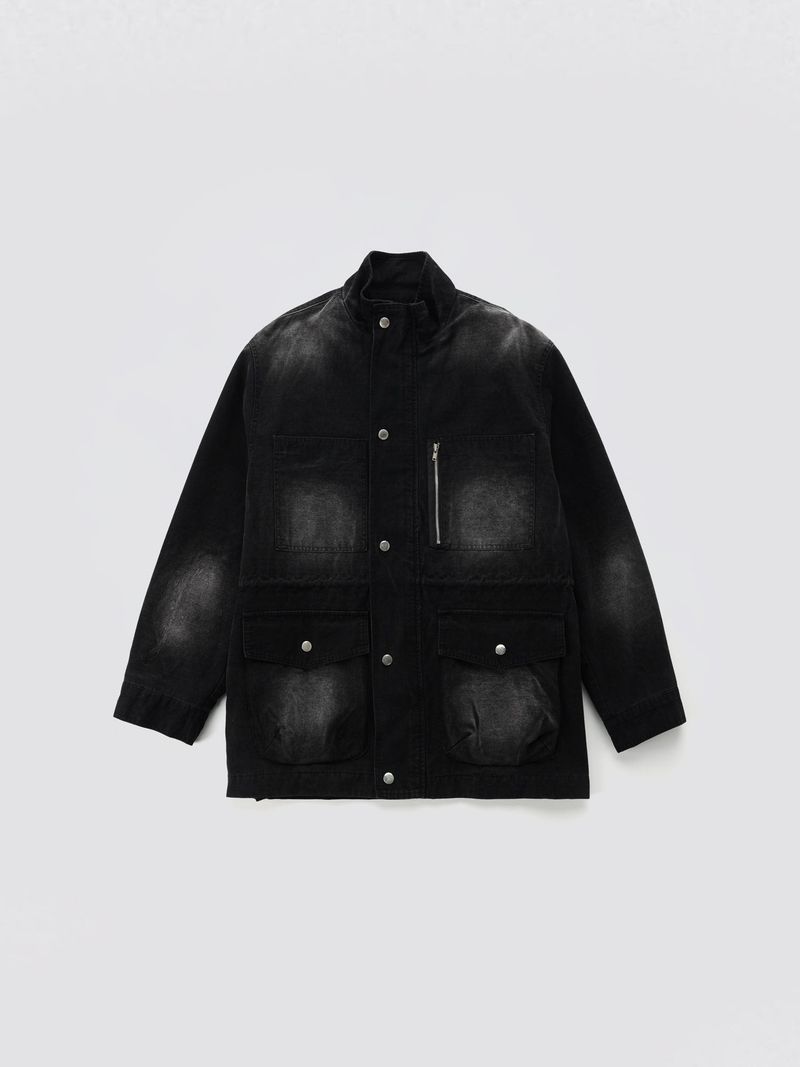Washed High-Neck Field Jacket_Black