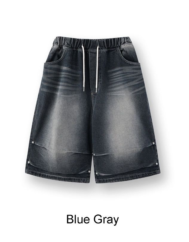 Epearl pintuck Bermuda denim pants