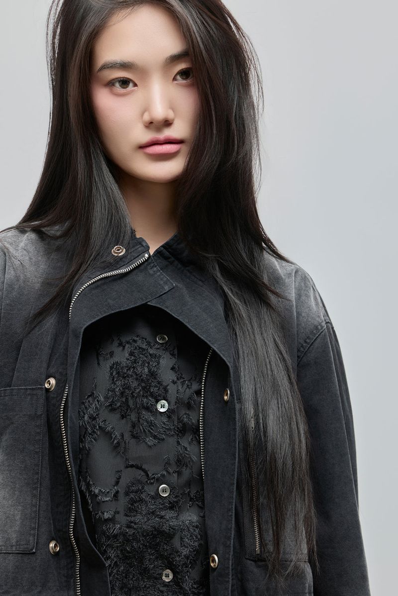 Washed High-Neck Field Jacket_Black