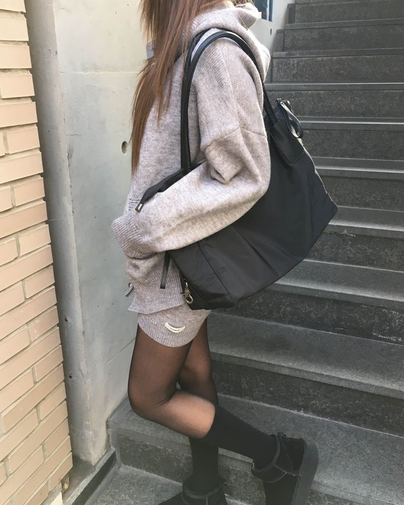 Grey knit hood jumper set