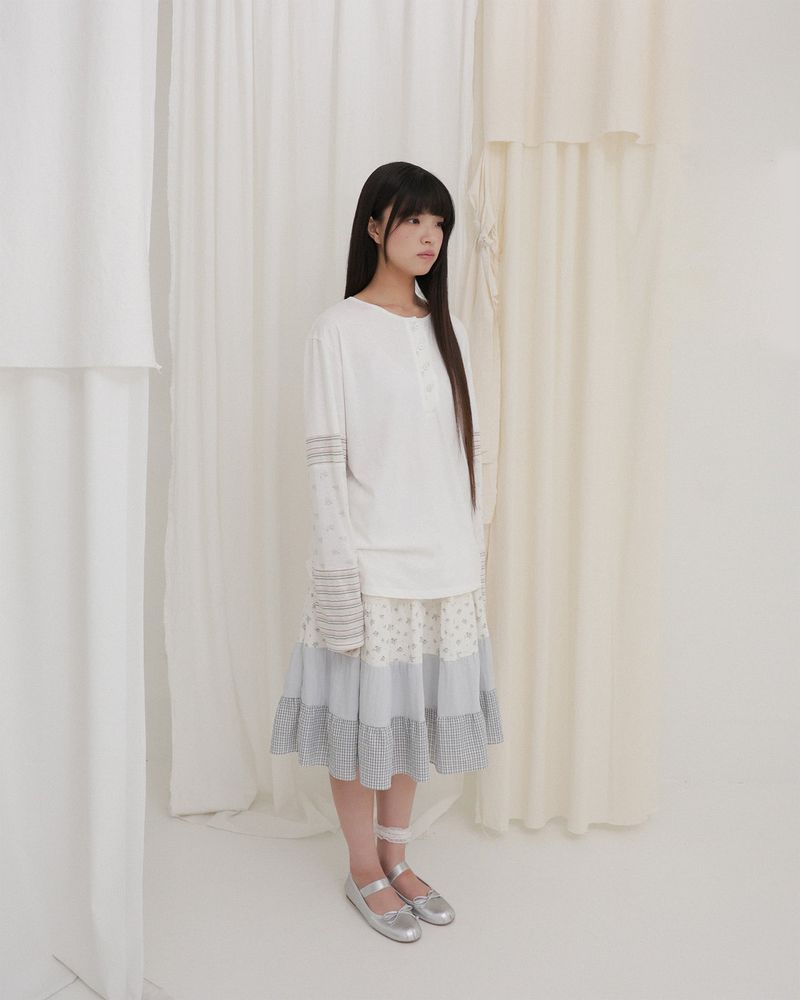 Blooming garden patchwork skirt / ivory