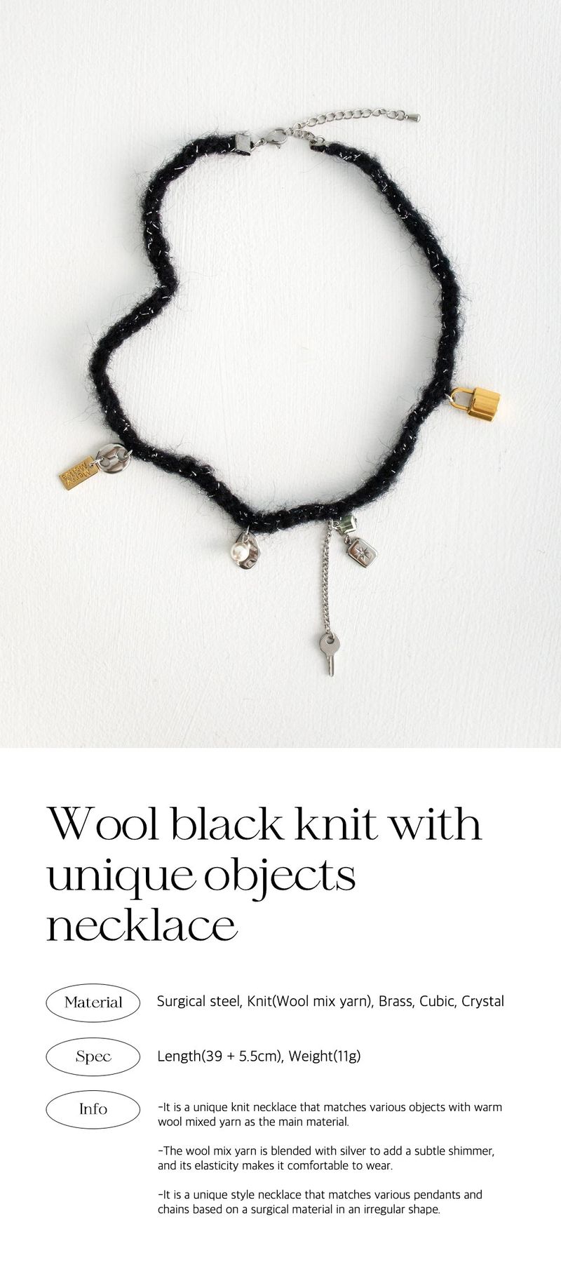 Wool black knit with unique objects necklace