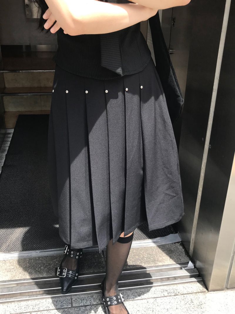 Monday Office Ball Stud Pleated Midi Skirt