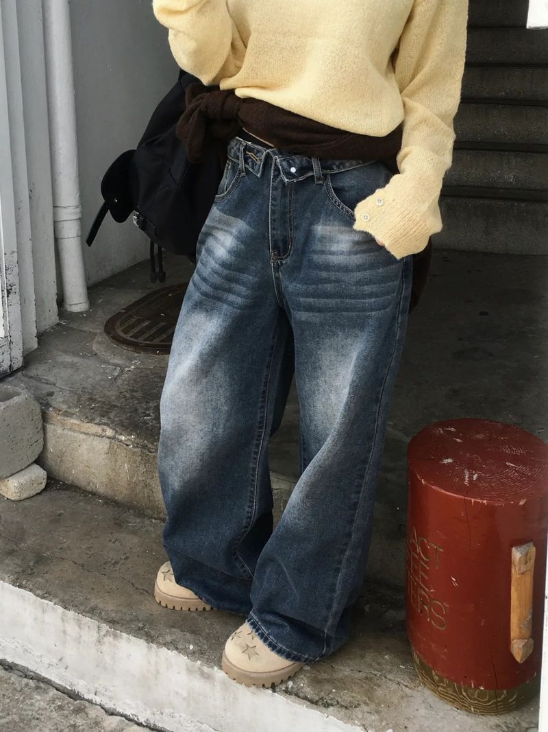 Plum Folding Wide Denim Pants (2c)