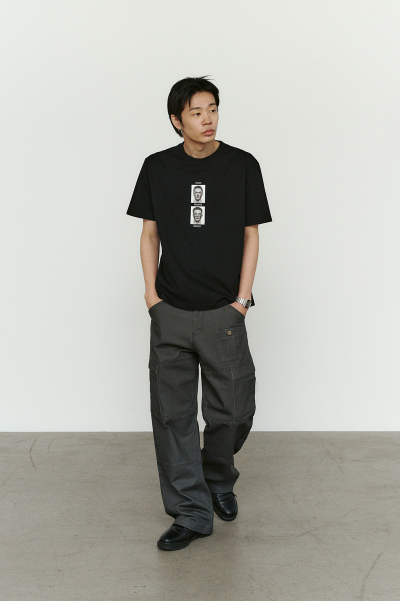 4 Panel Cargo Pockets Herringbone Twill Pants (Gray)