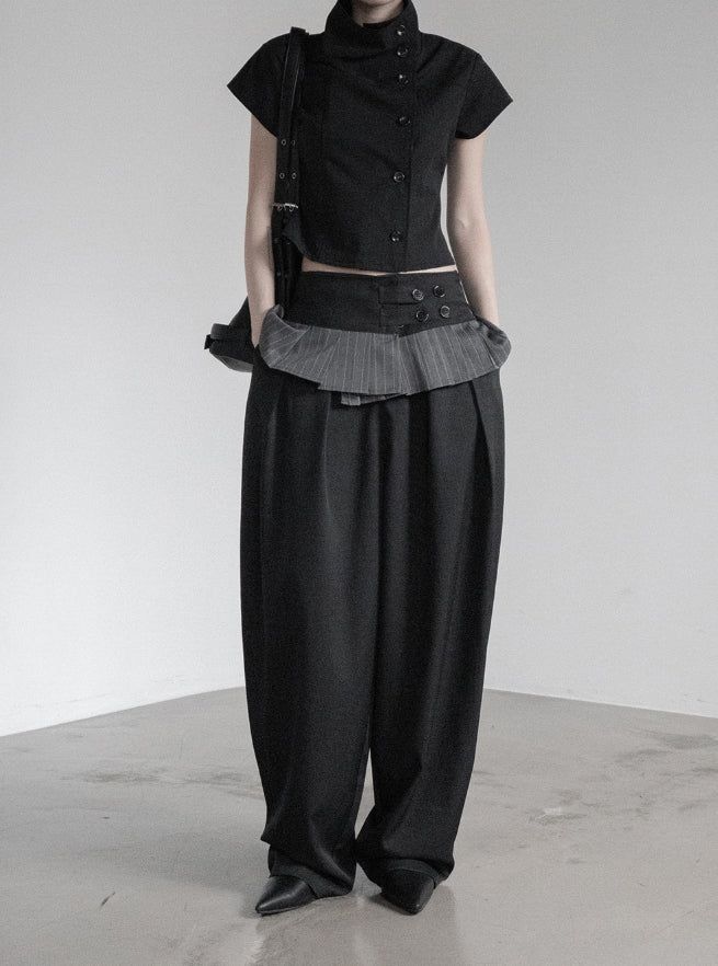 Curved Balloon Pleated Wrap Slacks
