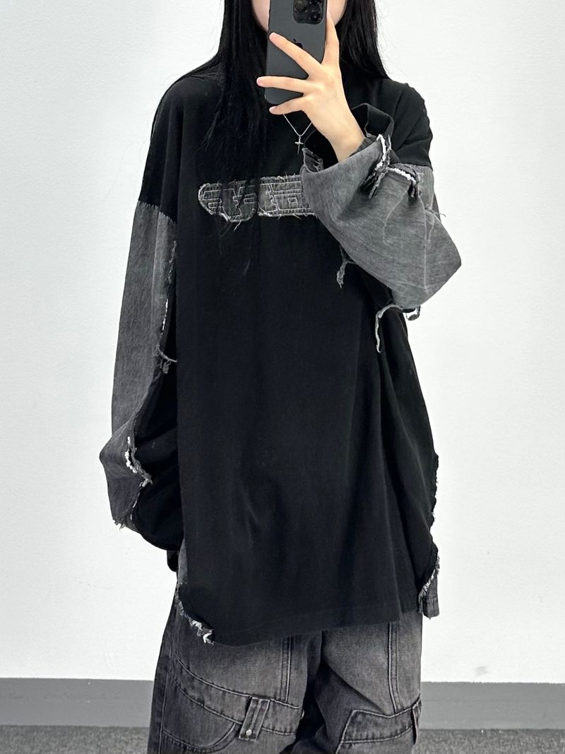 denim block cut-off longsleeve