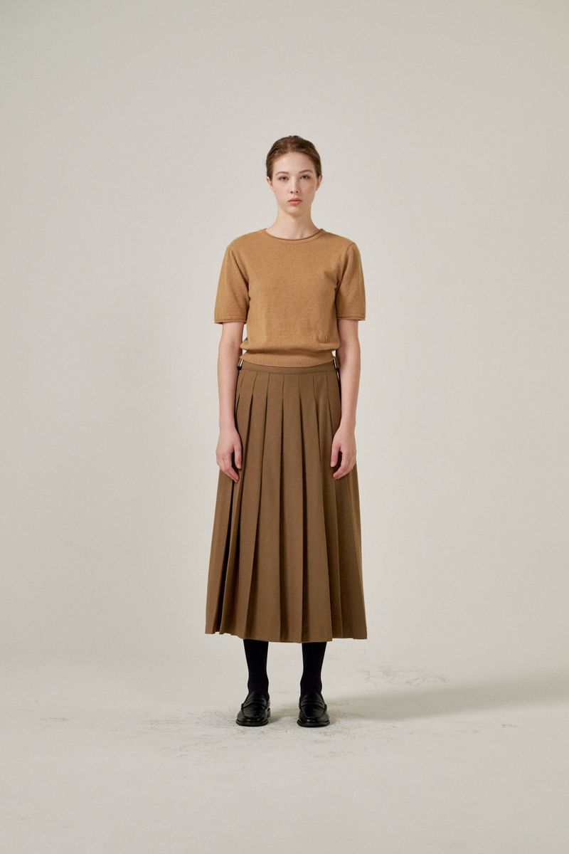 Wrap pleats skirts (Brown)