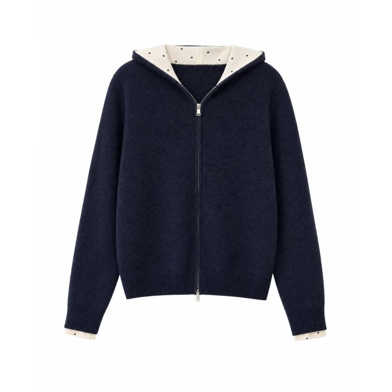Mabel Dot Lining Knit Hood Zip-Up
