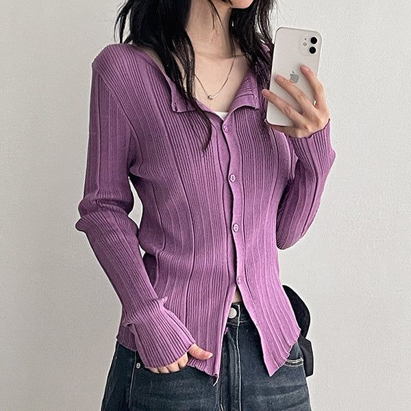 hijjoo（ハイチュー）の「フラワー スナップ スニット スリップ リブ ニット カーディガン (4 colors)（トップス）」