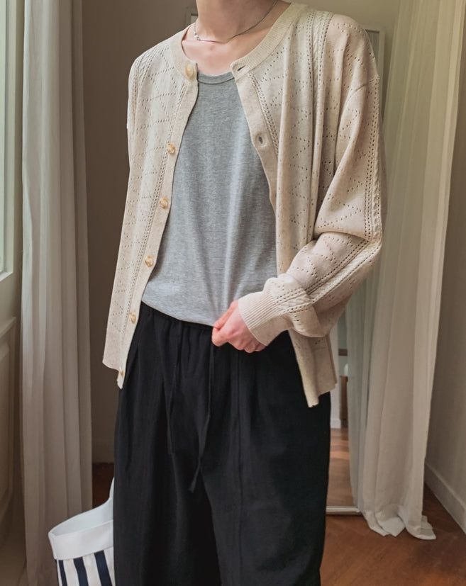 Ropi Punched Linen Knit Cardigan