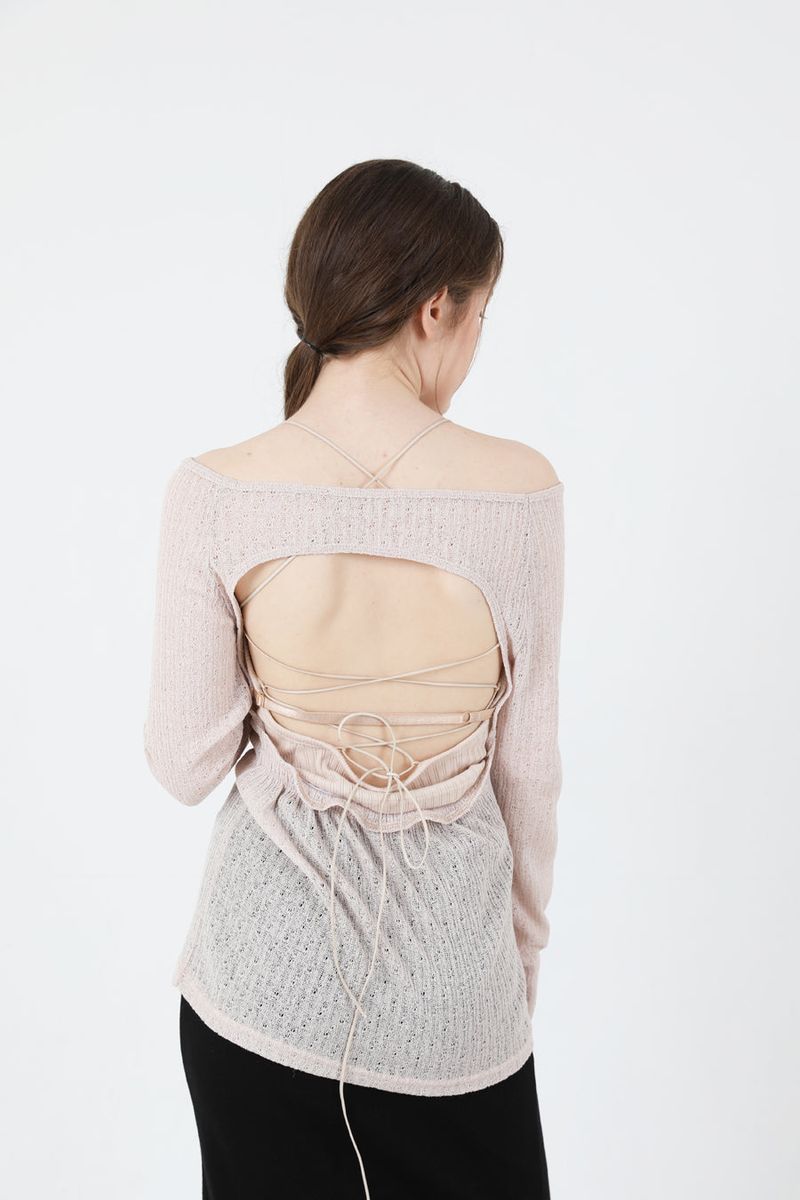 See-Throught Back Slit Long Sleeve Knit Beige
