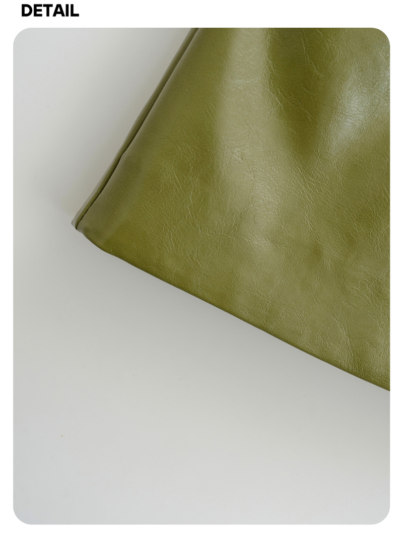 Olive leather A-line mini skirt