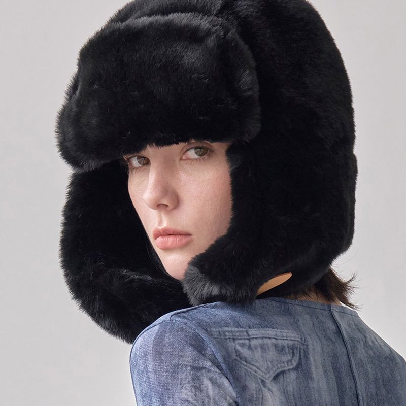 VA Stud Buckle Eco Fur Trooper Hat / Black