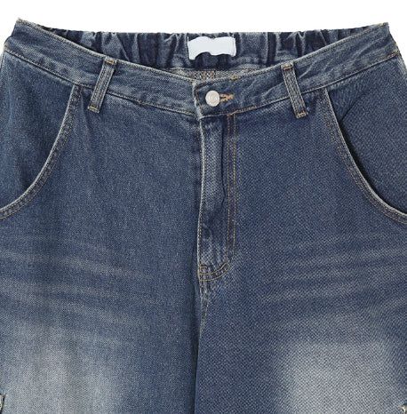 Puffer balloon half-banding denim pants