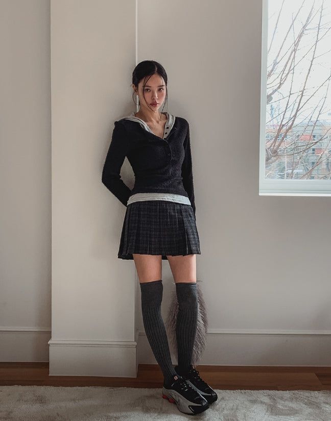 Kina Check Pleated Wool Wrap Skirt