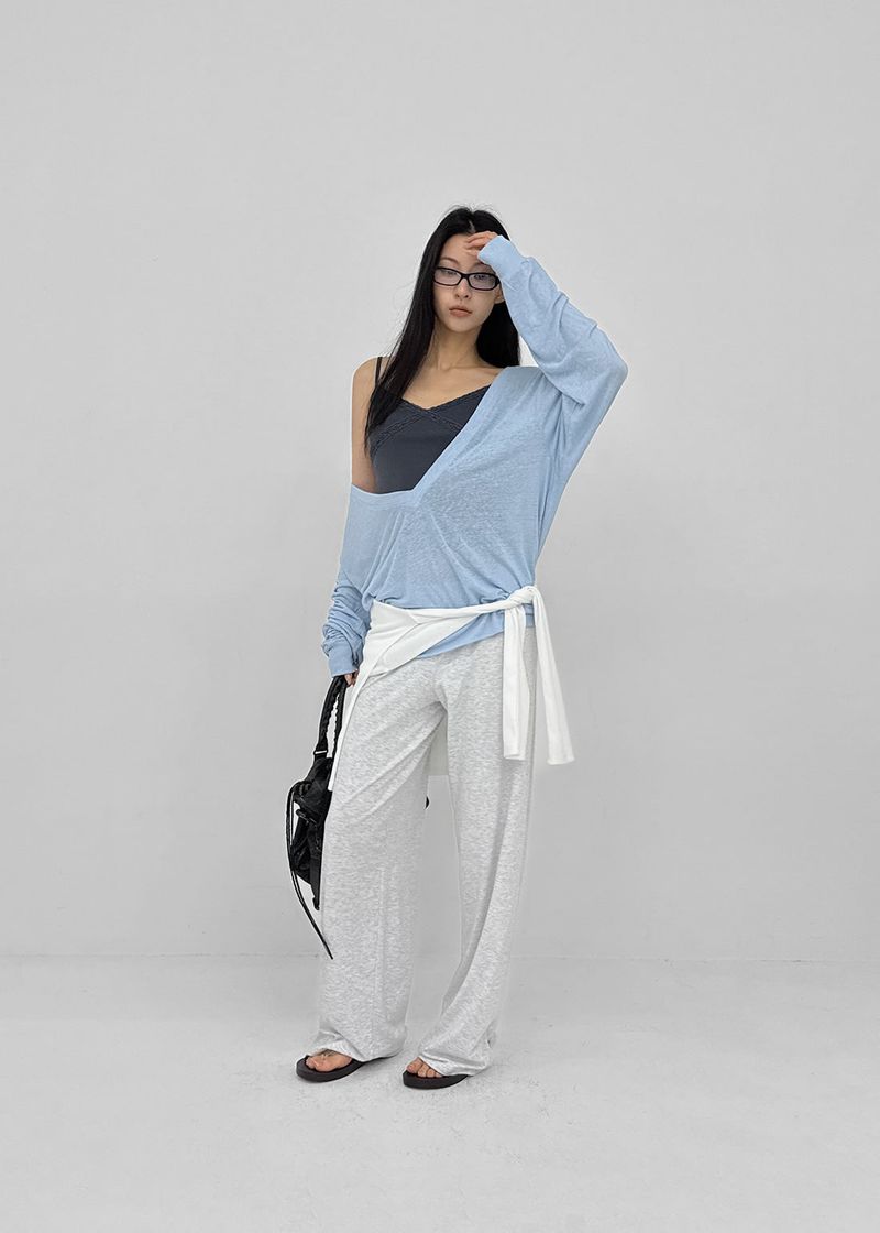 [MADE] Roslyn Deep V-Neck Summer Long Sleeve Top (Linen 55%)