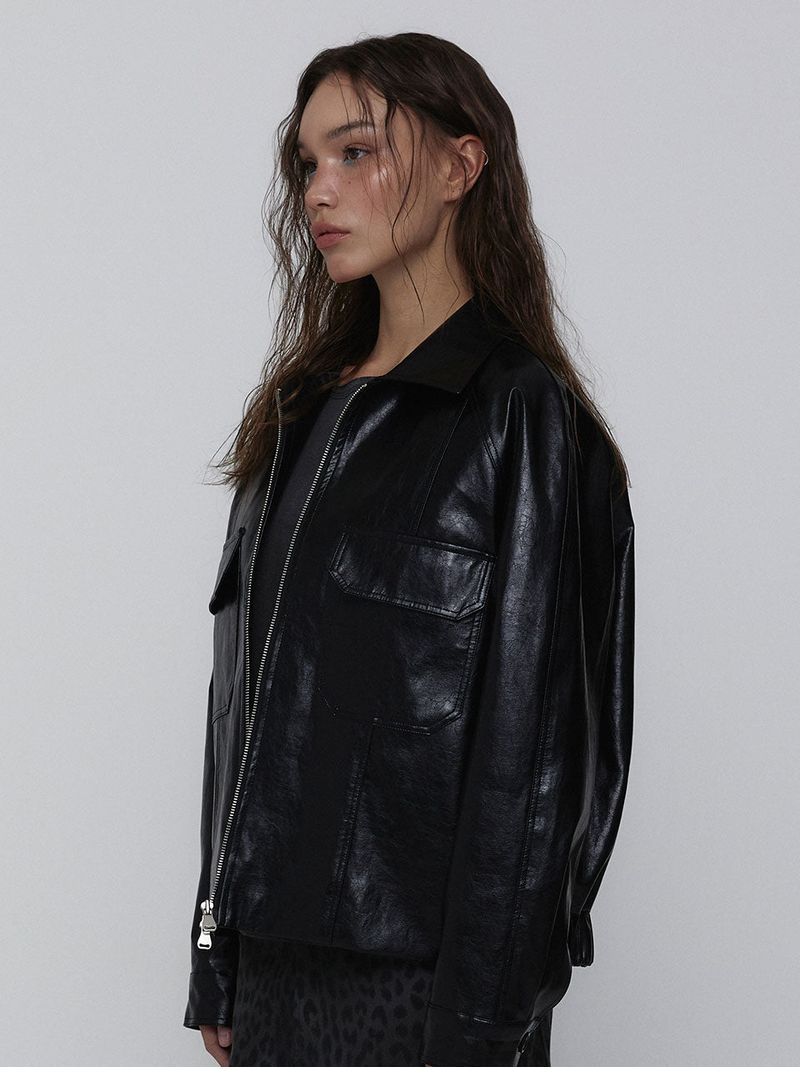 Eco Leather Bomber Jacket_Black