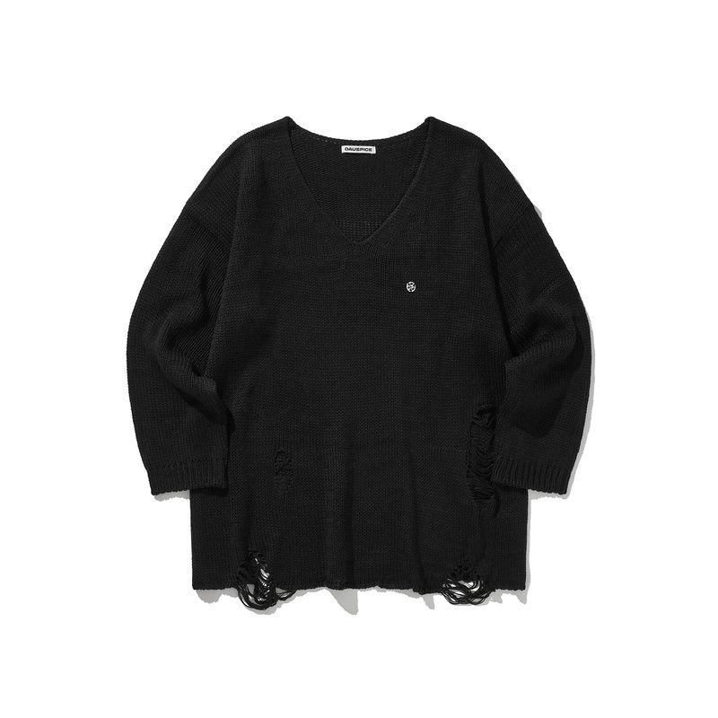 (DUC) Damaged Loose-Fit Knit Black