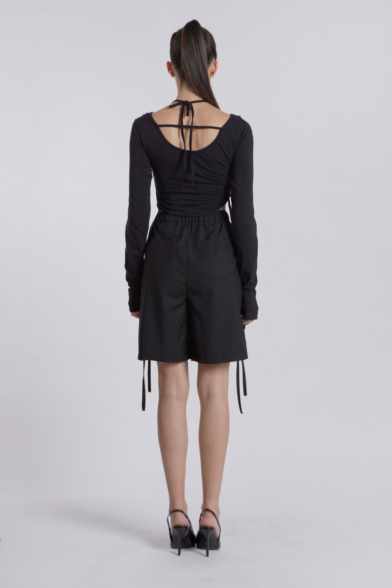 HALTER NECK SHIRRING TOP(BLACK)