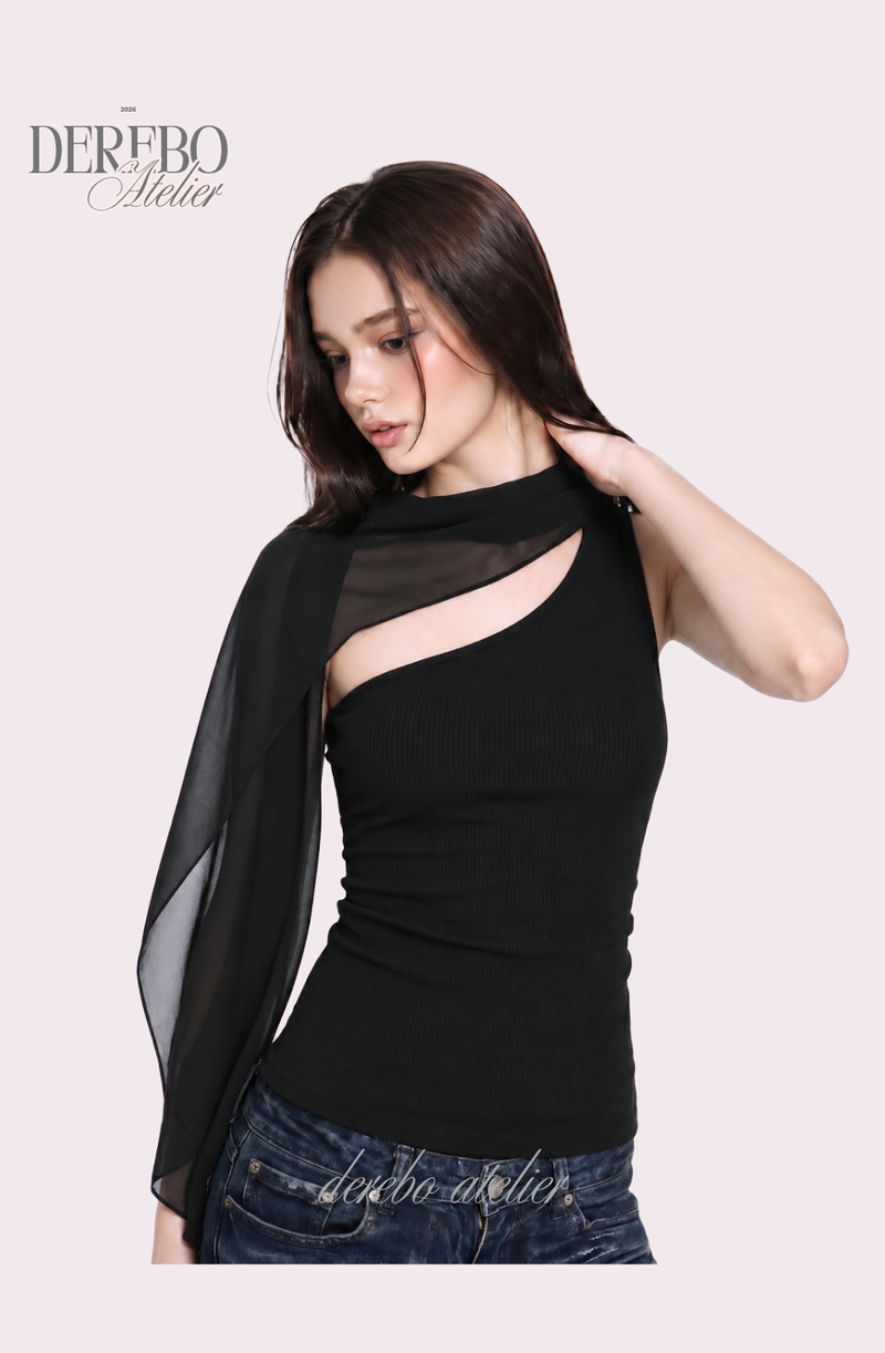 chiffon scarf unbalanced sleeveless top