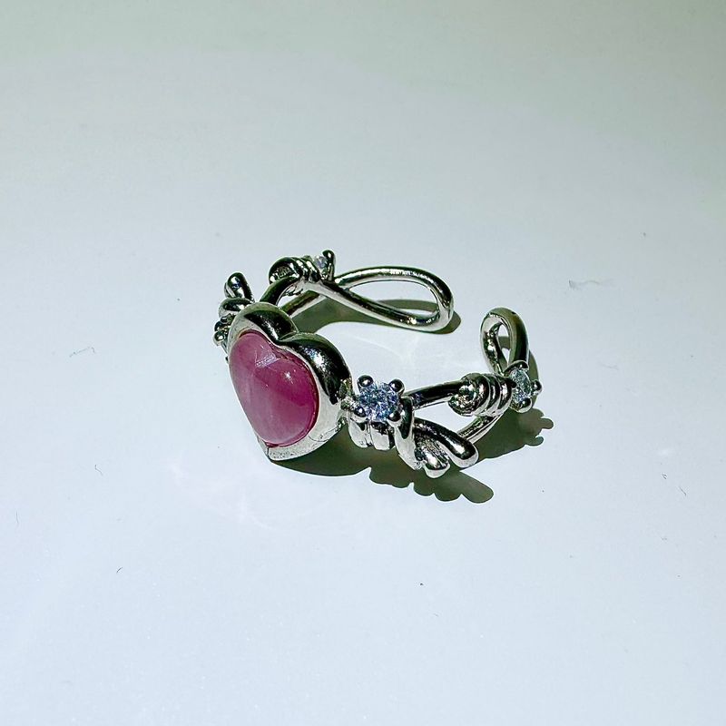 Pink heart angel ring