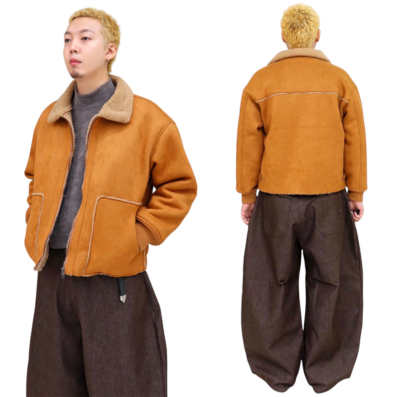 Oversized Suede Buckle Shearling Jacket