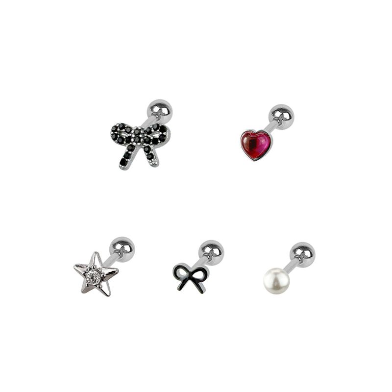 [SET] Fancy Ruby Star Ribbon Piercing