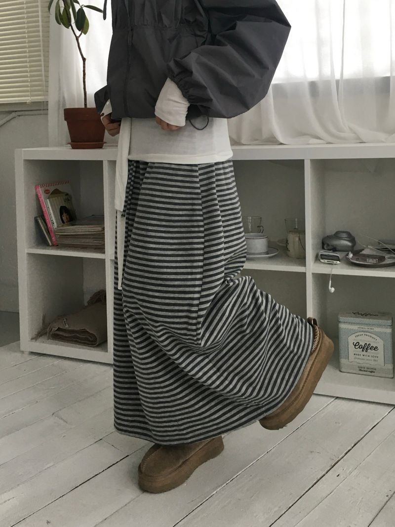 Bunny Stripe Banding Long Skirt (2c)