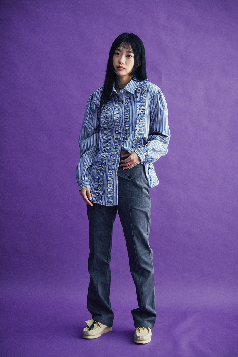 Stripe Frill Blouse (blue)