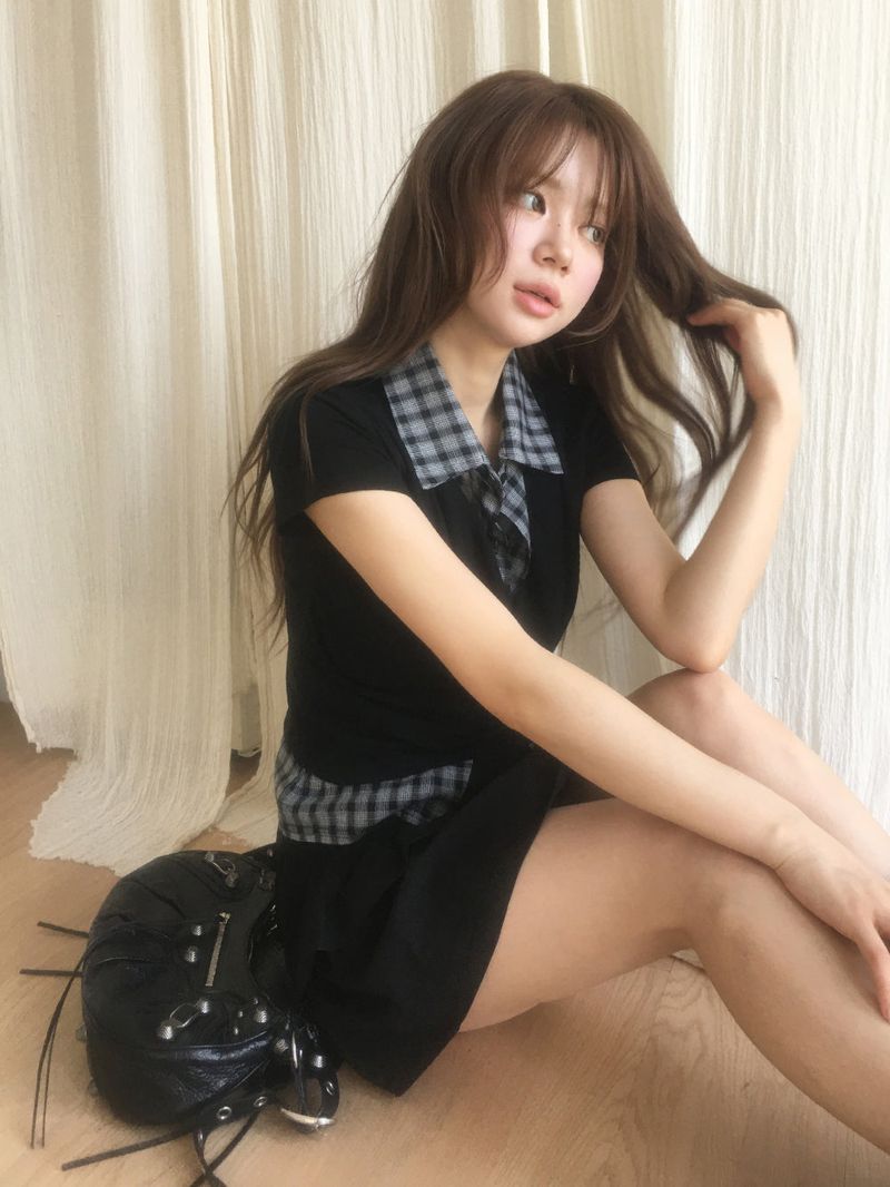 Check shirt drape layered T