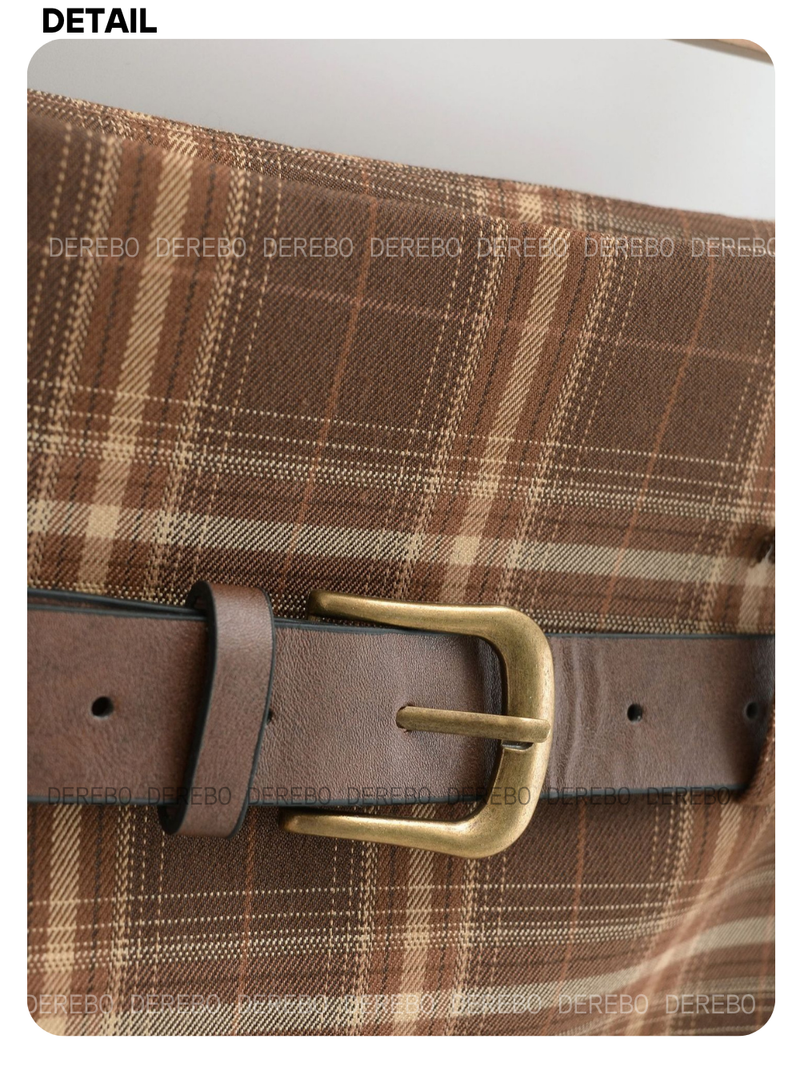 Preppy Belt Checkered Mini Pants Skirt