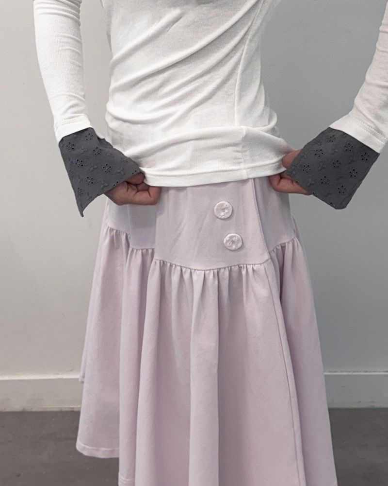 Lace Button Shirring Skirt (pink)