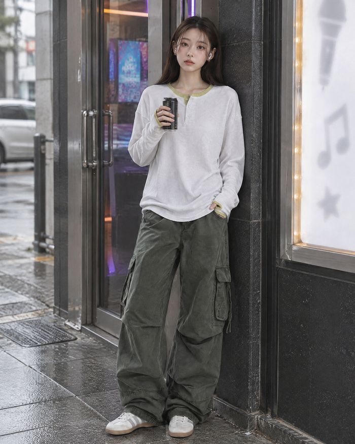 (UNISEX) ヘンリーネック ワッフル ウォーマー ティー