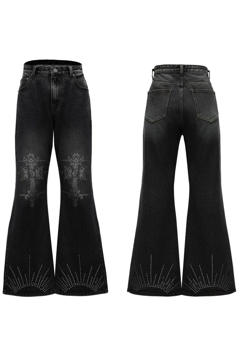 Washed Rhinestone Flare Jeans